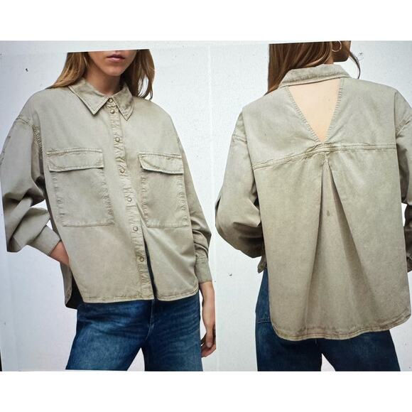 ALLSAINTS Tops - AllSaints Eliana Cutout Denim Utility Shirt  Open Back  Sz 4